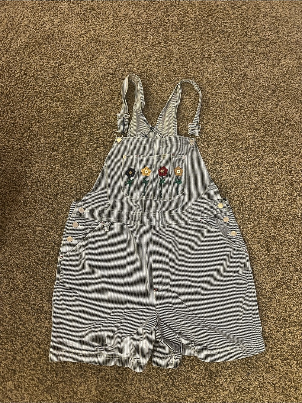 Vintage Hickory Stripe Floral Denim Shortalls